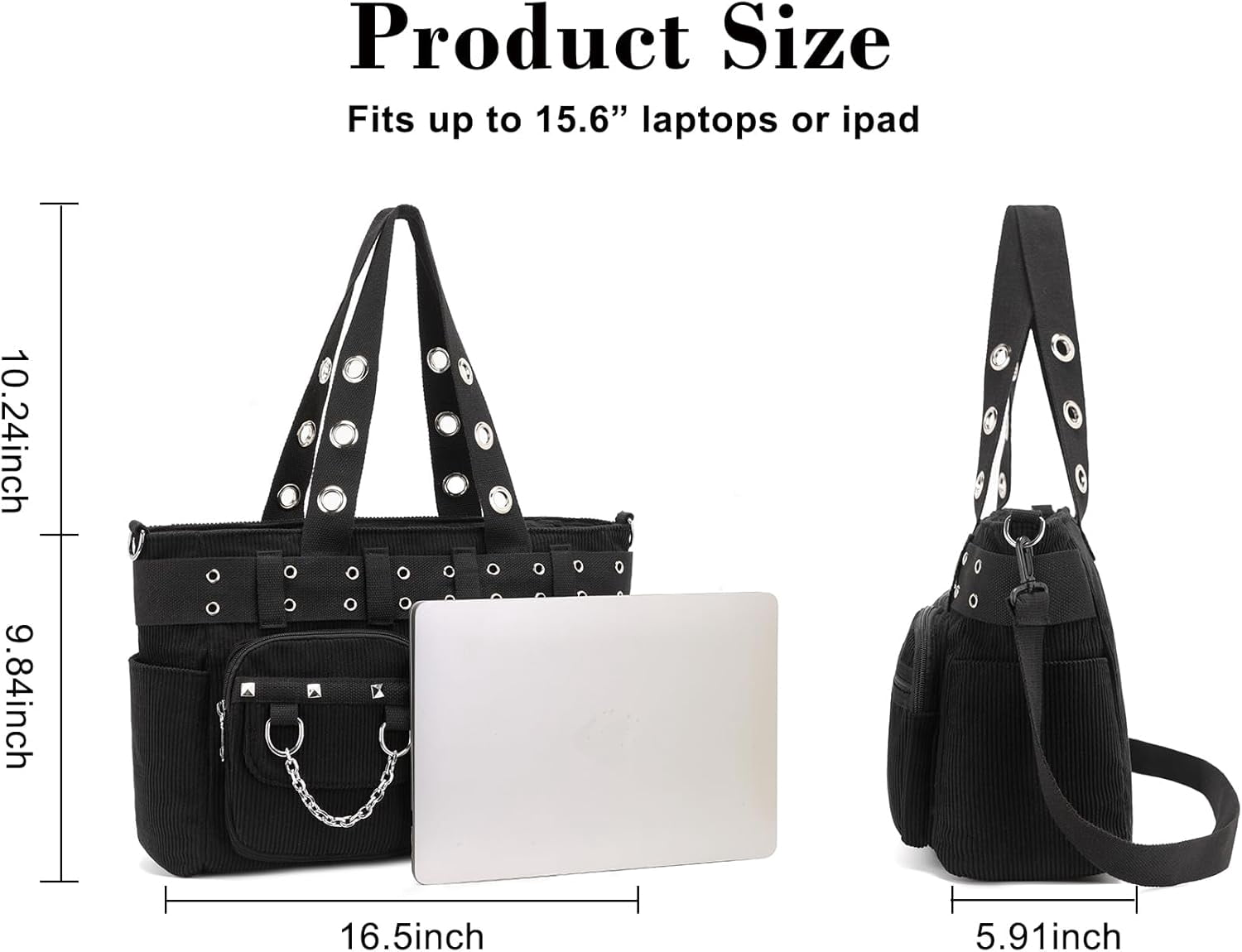 Corduroy Tote Bag Goth Bags for Women Large Gothic Goth Purse for College Work Office Travel