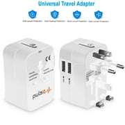 Travel Adapter, Cellularvilla Worldwide All in One Universal Travel Adaptor Wall AC Power Plug Adapter Wall Charger with Dual USB Charging Ports Sync for USA EU UK AUS Cell Phone Laptop (White)