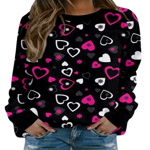 AMERTEER Chandails en Molleton de la Saint-Valentin pour Femmes Manches Longues Col Rond Pull