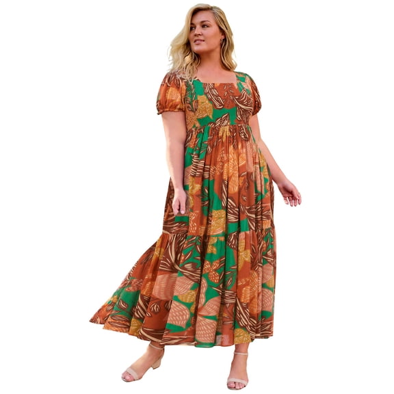 Avenue Women's Plus Size Sophia Shirred Bodice Maxi Dress