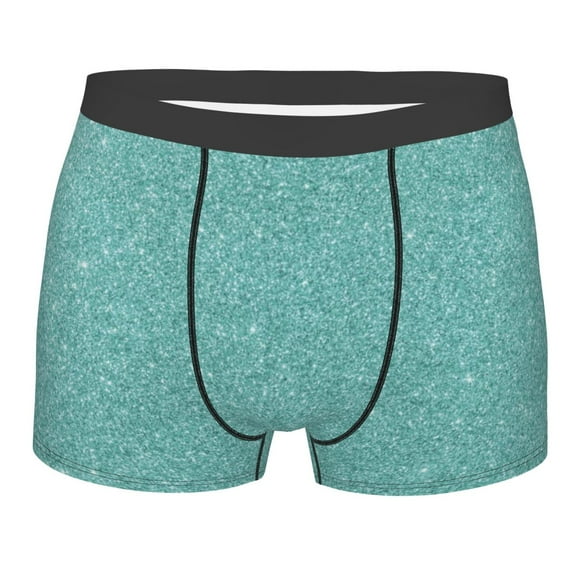 Balery Teal Green Glitter Men's Boxer Briefs, Soft and Breathable Cotton Underwear with nylon Waistband-Small