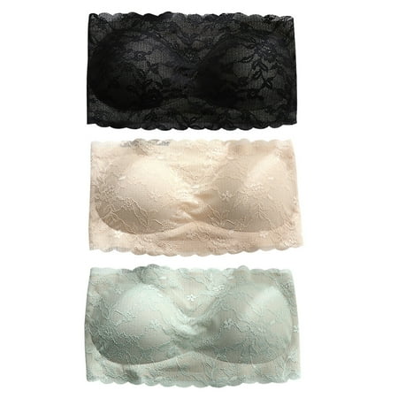 

3 Pcs Strapless Lace Bandeaus Beautiful Underwear (Black Green Complexion)