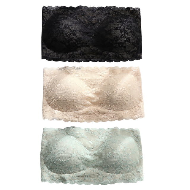 3 PCS sin tirantes de encaje bandeaus hermosa ropa interior (tez verde negra)