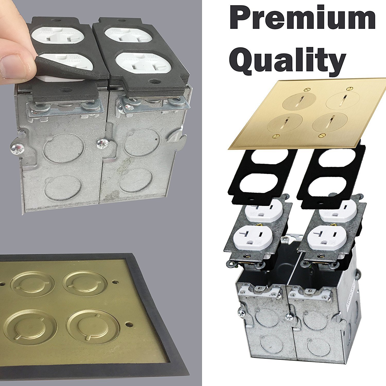 ENERLITES Floor Box kit, 5” x 5” 2-Gang Cover, 20A Tamper-Weather Resistant Receptacle Outlets, Watertight Gasket, Corrosive Resistant Hardware, UL Listed, 975510