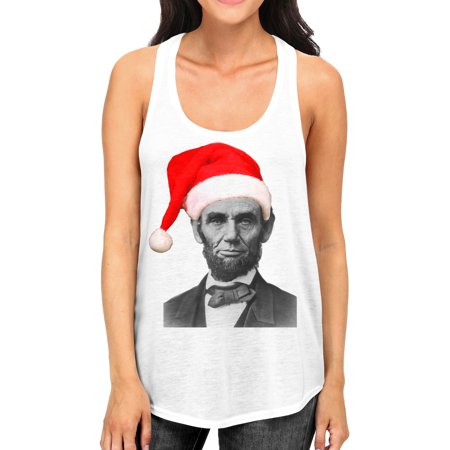 Junior's Christmas Hat Abraham Lincoln Tee B09 PLY White Racerback Tank Top Medium