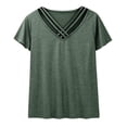 thumbnail image 3 of Holzkary Short Sleeve Shirts for Women Criss Cross V Neck Plus Size Solid Color Loose Tshirts Summer Fall Tops Casual Fashionable V Neck Sleeve Hanging Neck Hollow Short Sleeved Top Blackish Green L, 3 of 9