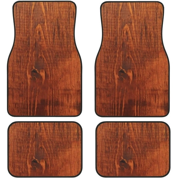 Wood Grain Look Car Front and Rear Floor Mats, Car Mats, Complete Set of 4 Carpets, All Weather Protection