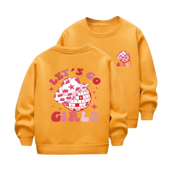 SERTG Big Girls Fleece Lined Print Sweatshirt Long Sleeve Crew Neck Fall Winter Playful Snug Fitted Top for Kids 2-12 Years(Yellow,3-4 Years)