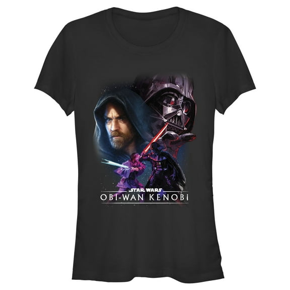 Junior's Star Wars: Obi-Wan Kenobi Vader and Kenobi Face Off Graphic Tee Black Medium