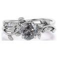 thumbnail image 1 of JeenMata Anillo de Bodas Inspirado en la Naturaleza con Diamantes Naturales de Sal y Pimienta de Talla Redonda de 0,50 Quilates y Hojas de Vid Engastados en Oro Blanco de 18 K sobre Plata, 1 of 6