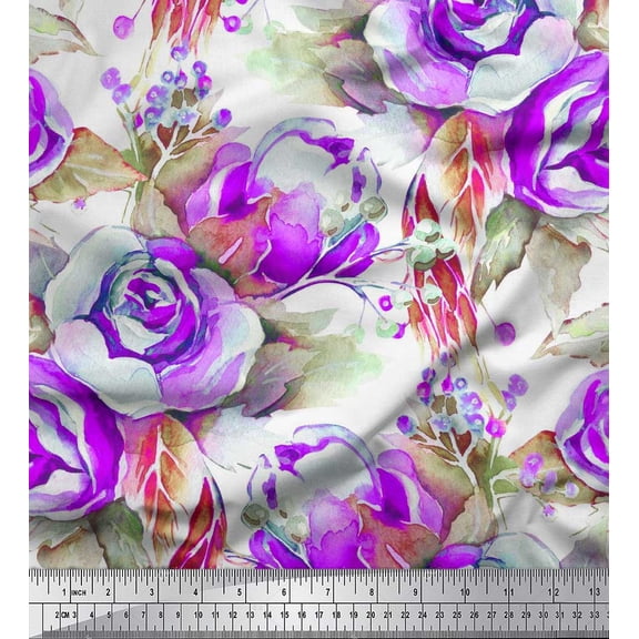 Soimoi Cotton Duck Fabric Leaves & Rose Flower Print Fabric by The Yard 42 Inch Wide