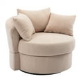 thumbnail image 3 of Barrel Chair, Modern Swivel Accent Chair Sofa Barrel Chair with 3 Pillows, Oversized Linen Upholstered 360° Swivel Round Leisure Chair with Metal Base, Accent Lounge Swivel Chair for Living Room, 3 of 7