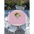 thumbnail image 6 of Pink Geometric Round Fitted Tablecloth with Elastic Edge, Waterproof Table Cloth Table Cover for 45"-54" Tables, White Greek Key Design Burlap Modern Art Tablecloths for Dining Picnic Indoor Outdoor, 6 of 9