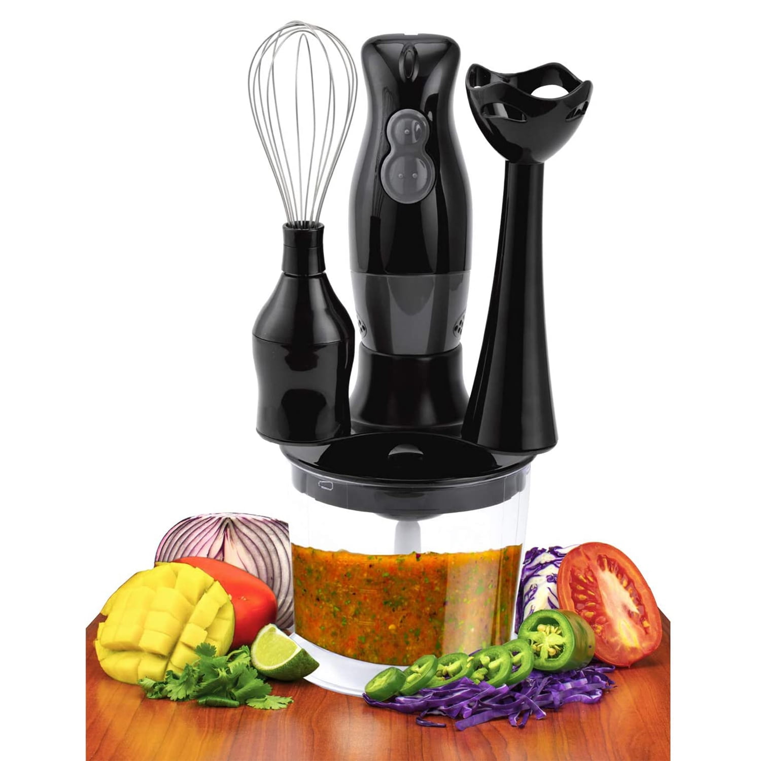 Brentwood Appliances HB-38BK 2-Speed Hand Blender And Food Processor With Balloon Whisk (Black)