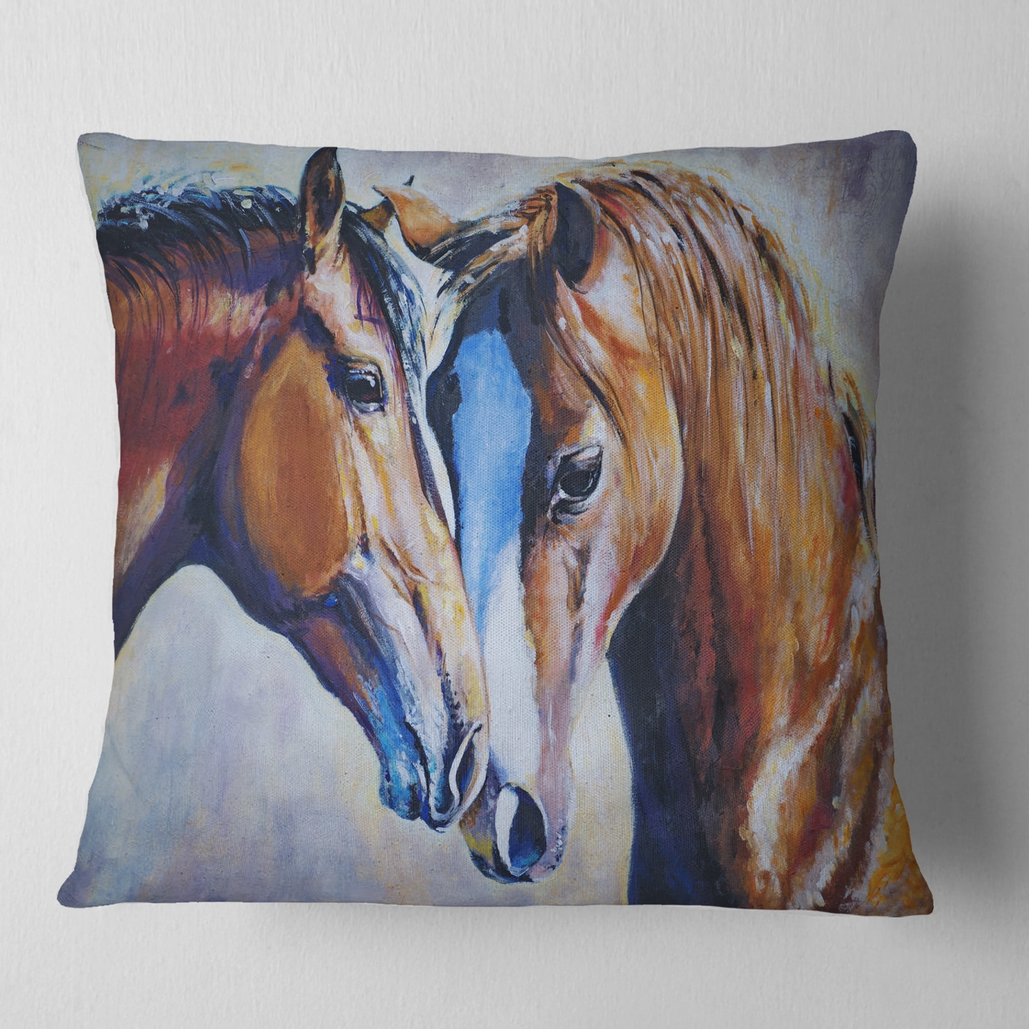 Designart Brown Amorous Horses - Animal Throw Pillow - 18x18