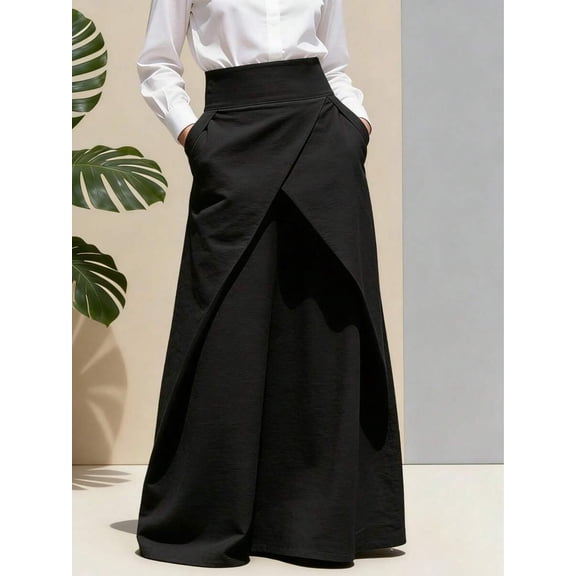 Women's Black High Waist Asymmetric Bodycon Maxi Skirt A Line Long Skirt
