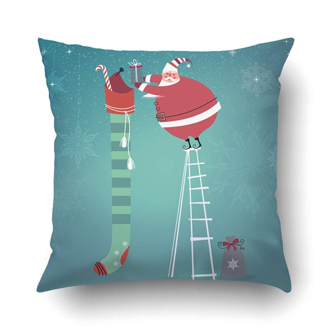 Funda de almohada ABPHQTO Navidad Lindo Papá Noel en la Escalera 50x50 cm