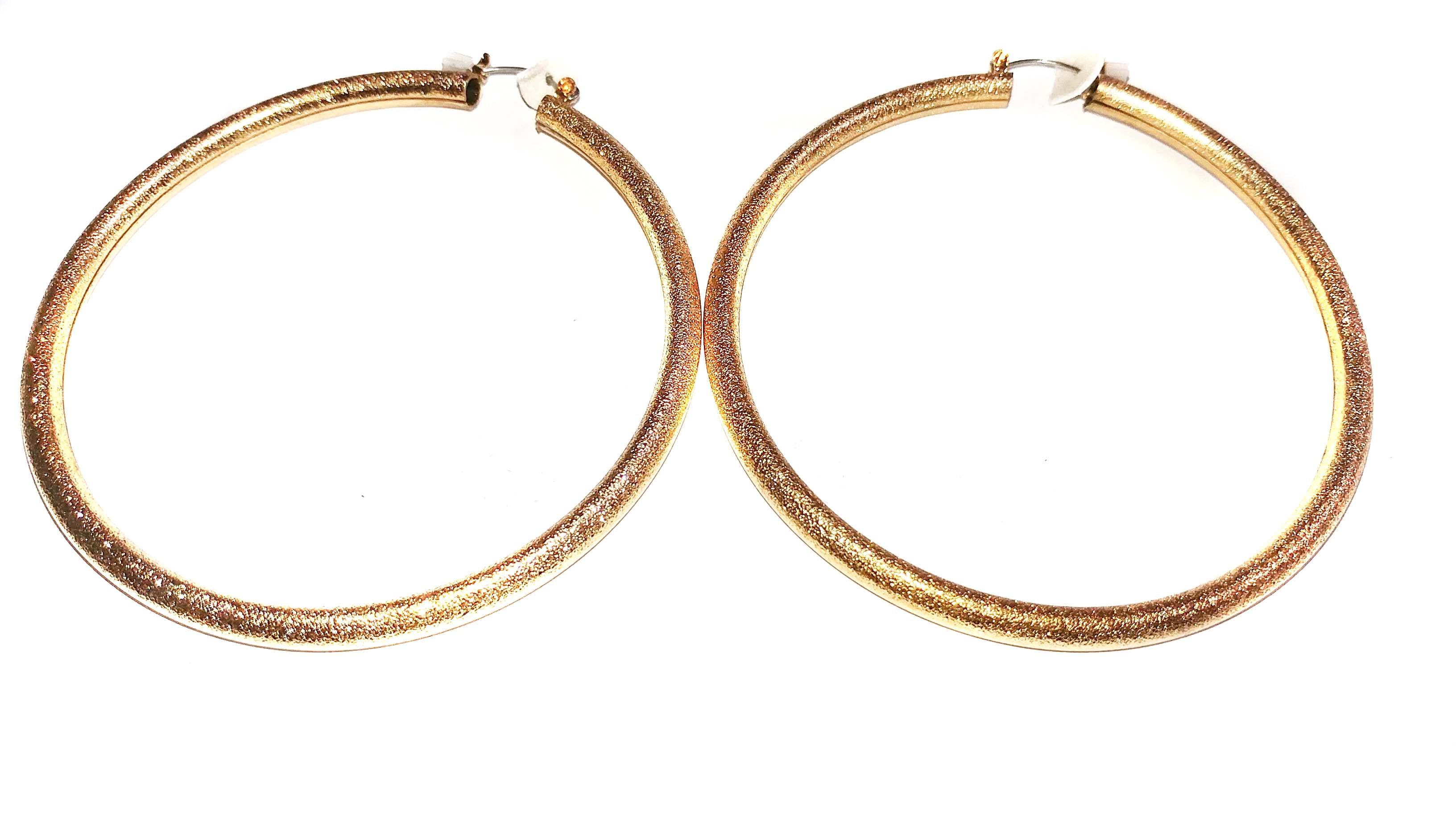 Extra Large Gold Pipe Textured Frosted Gold Tone Earrings 3 inch Hoops