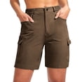thumbnail image 3 of Womens Shorts with Button Closure, Elastic Waist Multi-Pockets Shorts, Casual Solid Color Cargo Shorts, Summer Outdoor Hiking Jogging Athletic Work | VerBelle,Coffee L, 3 of 9