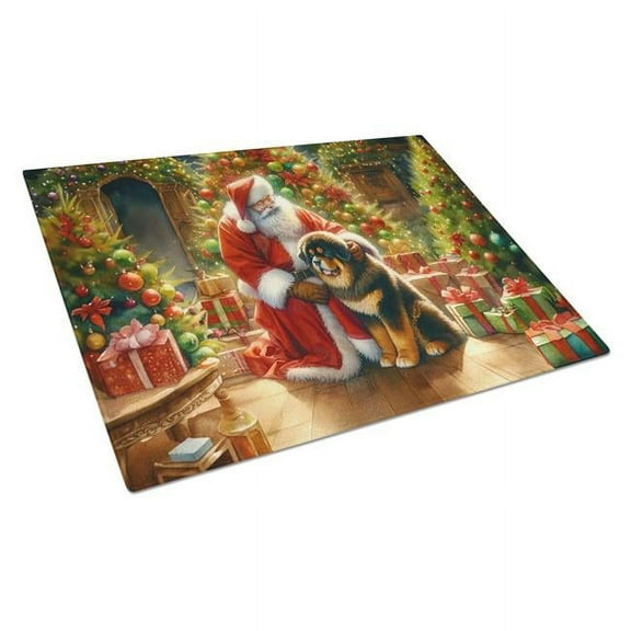 15 x 12 in. Unisex Tibetan Mastiff & Santa Claus Glass Cutting Board