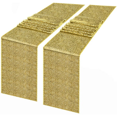 

Zukuco Sequin Table Runner 2 Pack 12 x 108 inch Glitter Table Runner Rectangle for Graduation Birthday Party Supplies Wedding Decorations -Gold