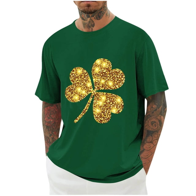 Blusas y camisas de manga corta con cuello redondo para hombre. Blusa de poliéster con hombros caídos y cuello redondo con estampado del Día de San Patricio.
