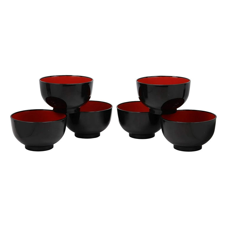 Ebros Gift Made in Japan Traditional Small Black Red Lacquer Copolymer Plastic Bowl for Rice Salad Miso Soup 4.5 inchDia 6oz Japanese Restaurant