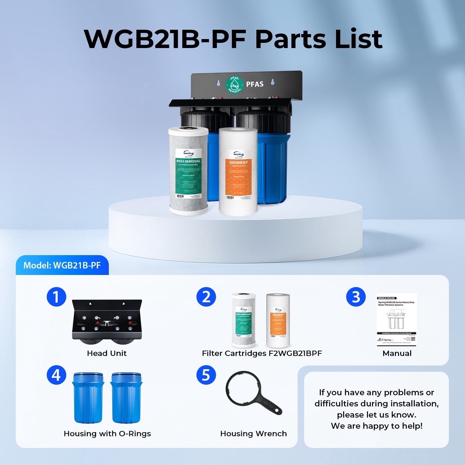 iSpring Whole House Water Filter System, SGS-Tested to Remove up to 99% PFAS, 2-Stage Filtration Reduces Sediment, Chlorine, Chemical, Taste & Odor, 10-Inch Filters, 1" Inlet/Outlet Model: WGB21B-PF