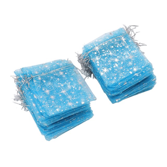 Mesh Bags, Drawstring Sheer Mesh Bag Star Pattern 4.5 X 3.3in For Wedding Light Blue