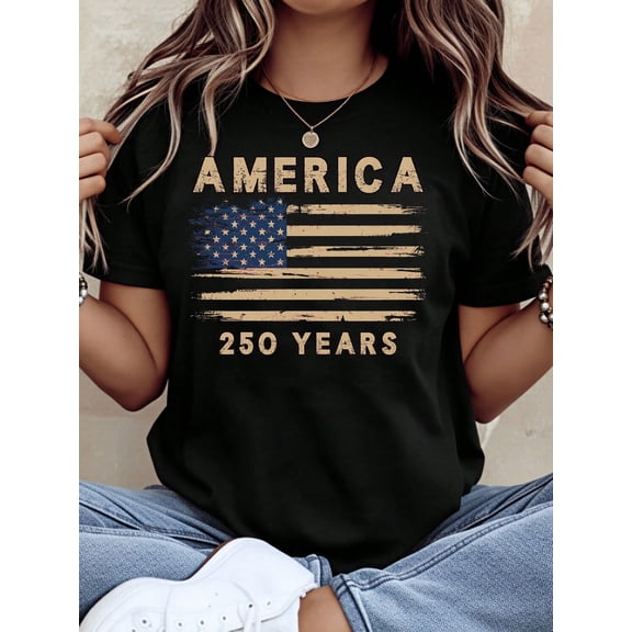 America 250 Years Independence Day Patriotic Flag T-Shirt For Women Men Unisex Celebrate Usa Birthday National Holiday Apparel,220g