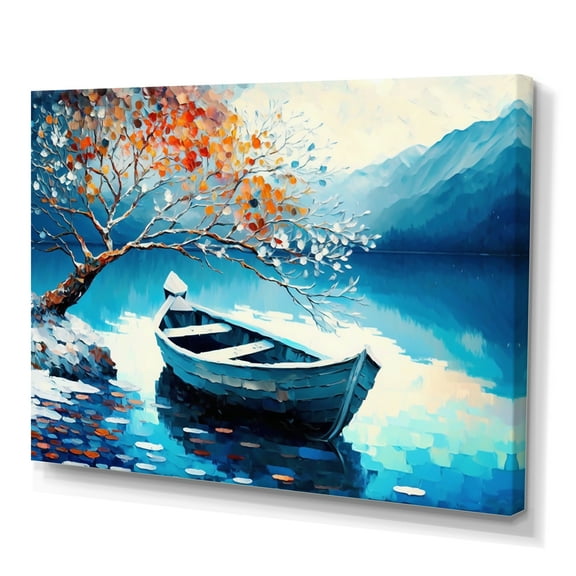 Designart Canoe On Lake In Winter Canvas Wall Art