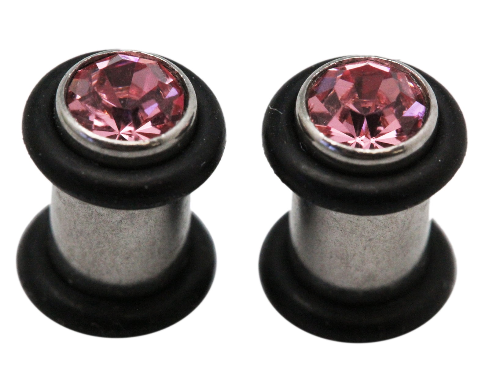 Body Jewelry Pink Diamond Stud Ear Plugs (3 mm, 1/8 Inch) 2 Piece
