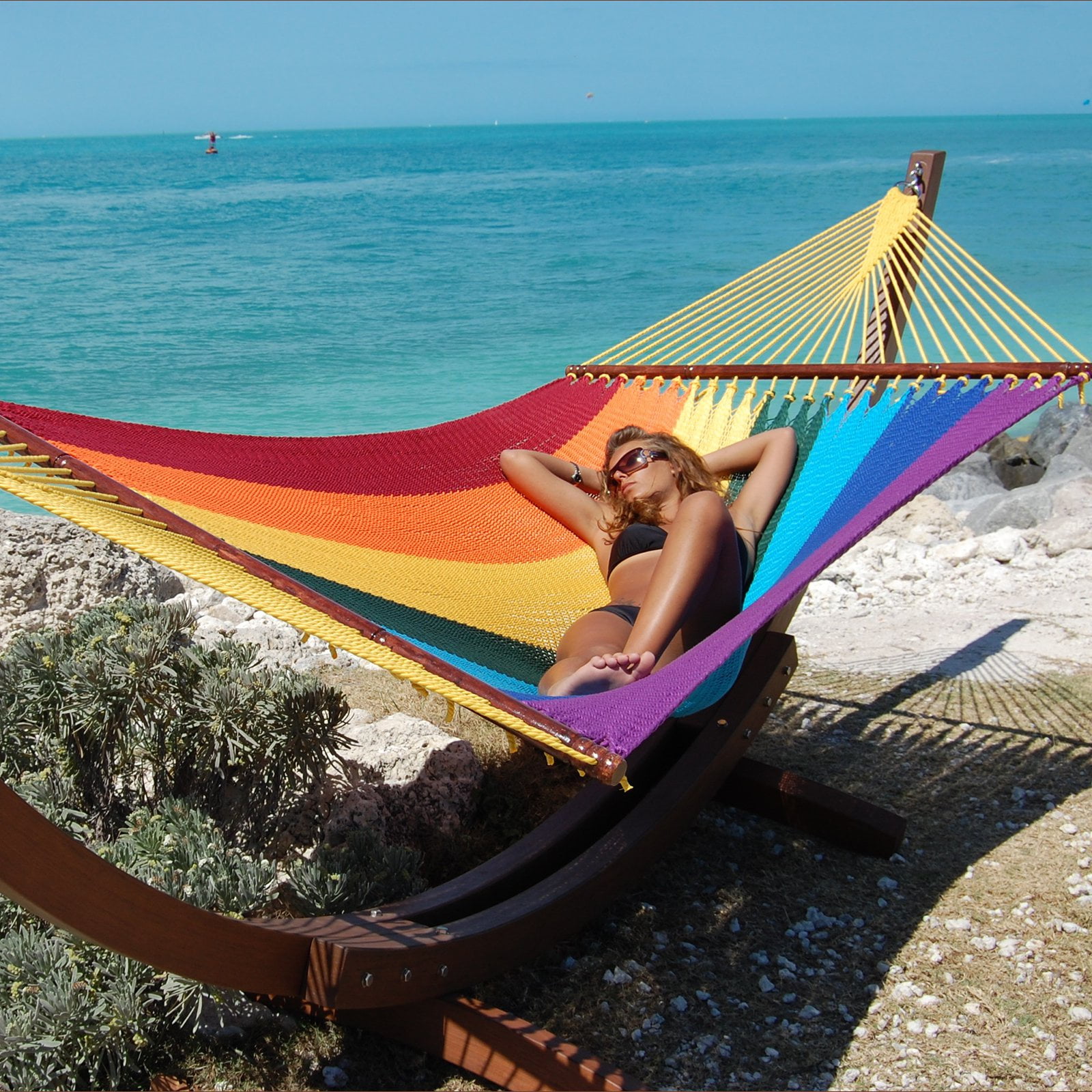 Caribbean Hammocks Jumbo Double Hammock with Wood Arc Stand