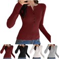 thumbnail image 2 of ShiShine Womens Long Sleeve Henley Shirts Fall Clothes Fitted Casual Work Basic Cute Tops Button V Neck Tee T-Shirts, 2 of 5