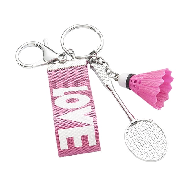 Milaget Mini Badminton Keychain Metal Keyring Sport Key Chains Key Holder Decoration Rose Red