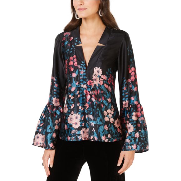 Nanette Lepore Blusa de seda floral para mujer, negro, mediano