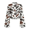thumbnail image 6 of SCRAWLGOD Brown Cow Print Women Bell Sleeve Tops Size L Long Sleeve Mock Neck Crop Tops Flared Sleeve Tops for Women Casual Slim Shirts for Going Out Travel, 6 of 7