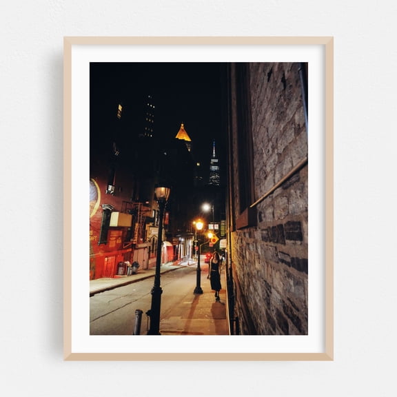 Mosco Street at Night - Manhattan New York Photography Oak Framed Wall Art Print 24 x 30 inches