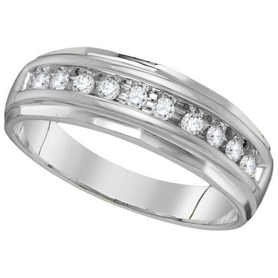 10kt White Gold Mens Round Channel-set Diamond Wedding Anniversary Band Ring 1/4 Cttw