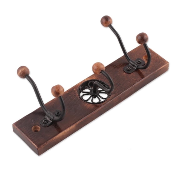 Three Jali Floral Wooden Coat Rack