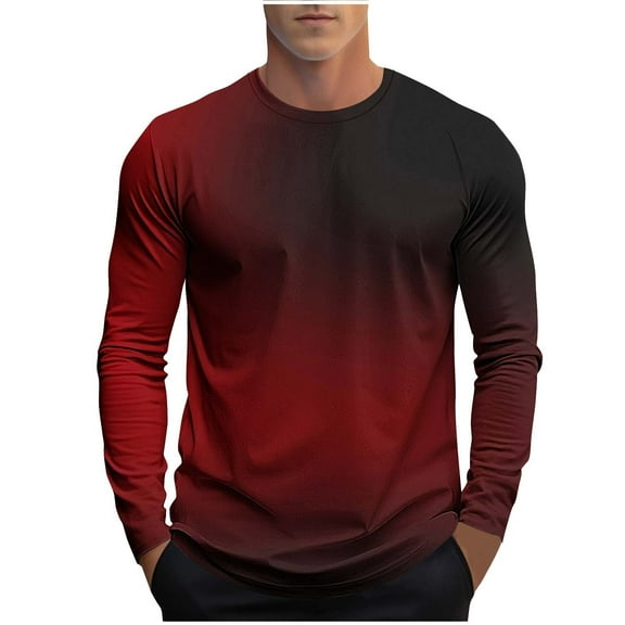 Men Shirts Mens Long Sleeve Tee Shirts Casual Stylish Gradient Color Fall Crewneck Basic Pullover Tops Winter Base Layer Blouses