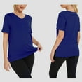 thumbnail image 2 of Comdrip Women's Oversized T Shirts, Women's Summer V Neck Loose Short Sleeved Shirt with Slit Tees for Women Dark Blue S, 2 of 5