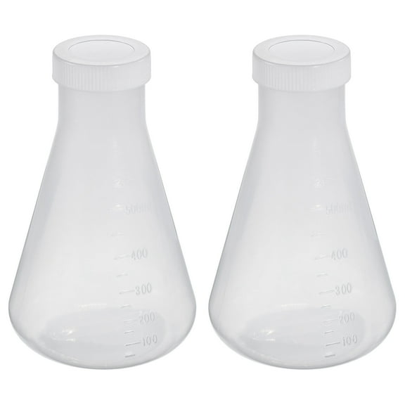 Uxcell 500ml Plastic Erlenmeyer Flask with Screw Caps, 2 Pack Narrow Mouth Conical Flask for Laboratory, Clear