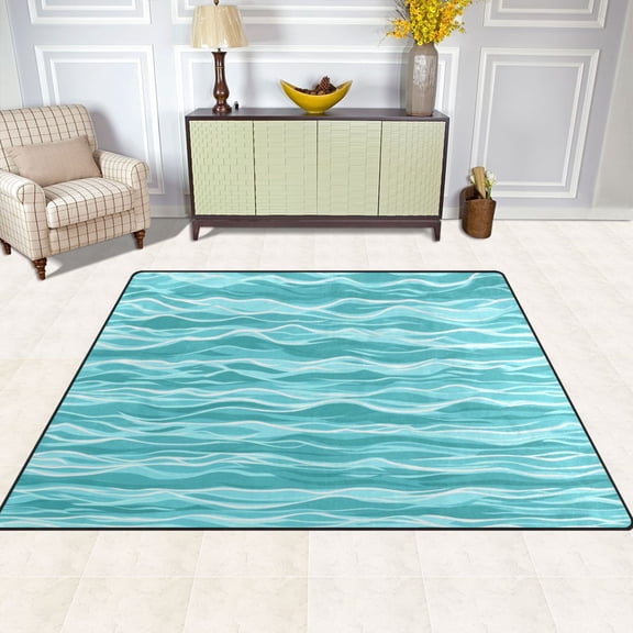 Teal Ocean 63''x48'' Plush Memory Foam Bath Mat, Soft, Absorbent, Non Slip, Durable