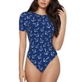 thumbnail image 2 of Uemuo Nautical Anchors Pattern Women's One Piece Short Sleeve Swimsuit Rash Guard Surfing Modest Quick-drying Swimsuit Beach Essentials-, 2 of 9