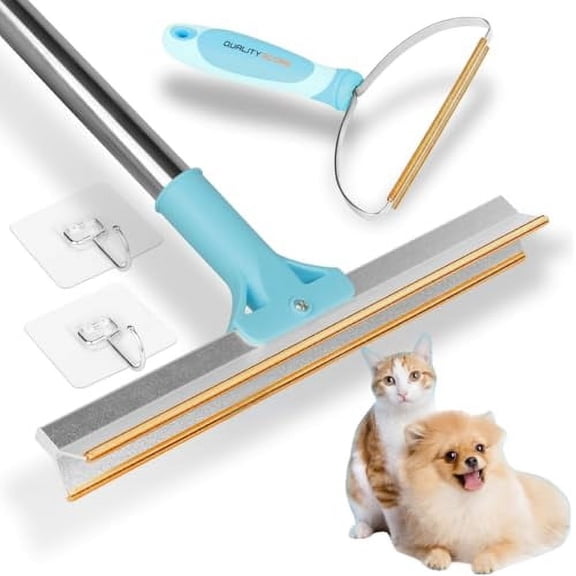 The Bouncing Bow Pet Hair Remover - Handle Carpet Rake & Magic Squeegee Broom, Easy Dog & Cat Fur Sweeper for Carpets, Rugs, and Household Cleaning
