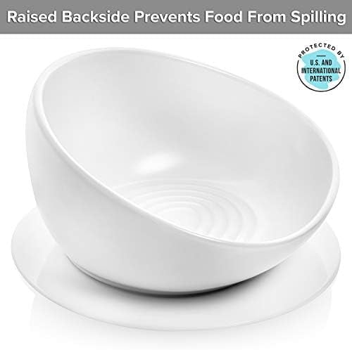 Cat Food Bowl, Ceramic Bowls for Indoor Cats, No Spill Cat Feeding Bowl, Whisker Stress Free Kitten Bowls, Pet Bowls for Food and Water, Includes Silicone Non-Slip Mat (High-Low, White)