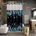 thumbnail image 5 of Colorful Leaf No Hooks Shower Curtain with Snap-in Liner Pastoral Plant Watercolor Black Background Shower Curtains for Bathroom, Waterproof, Easy Install, Washable 54"x78", 5 of 9