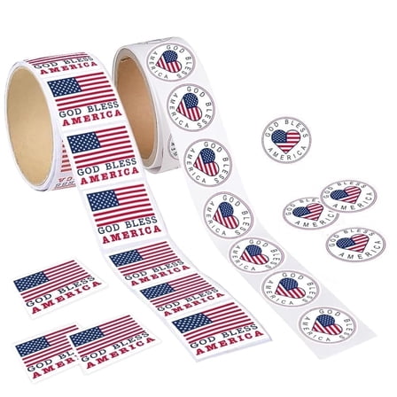 ArtCreativity Stickers, American Flag Patriotic Vinyl, Red White Blue, 200-Count, Kids and Adults, Scrapbooking, Crafts, Party Favors