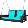 thumbnail image 1 of Pemberly Row 2 Person Patio Rattan Hanging Porch Swing Bench Chair Turquoise, 1 of 8
